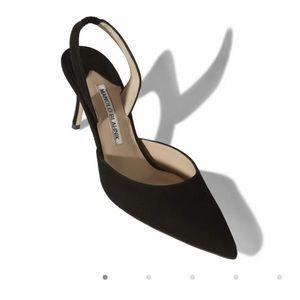 NEW Manolo Blahnik Carolyne 70 black suede sling back heels